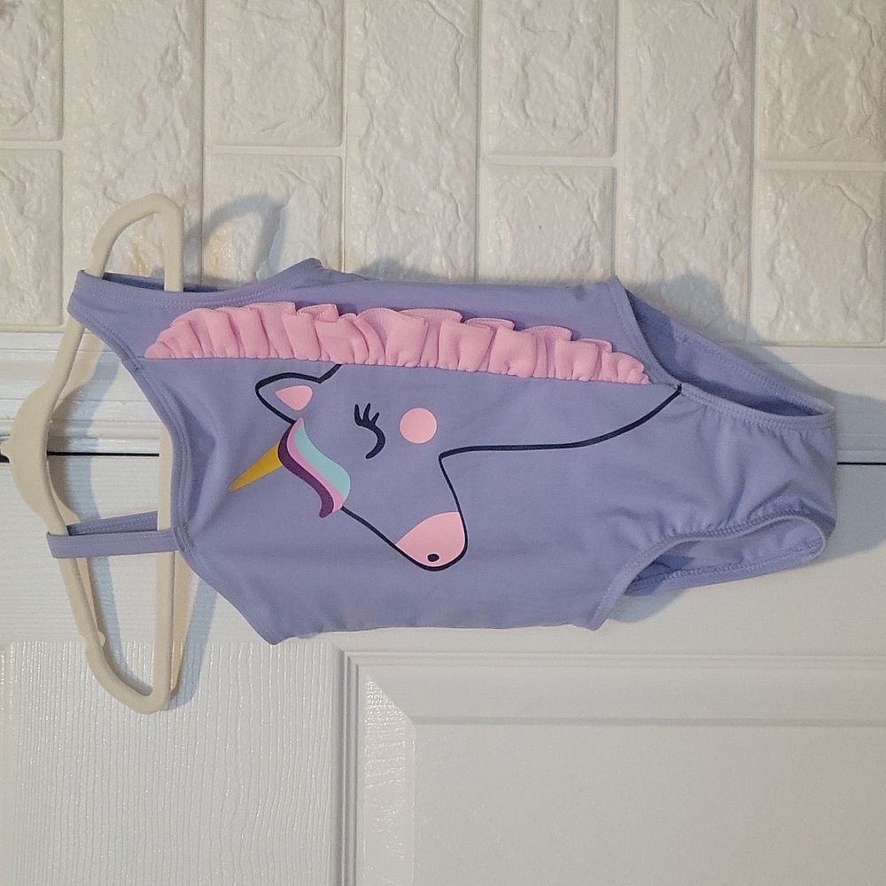 Cat & Jack Toddler One Piece Swimsuit 18M Lavender Unicorn With Ruffles